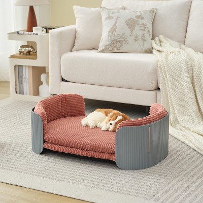 Bencmate Pet Bed Scandinavian Style Cat Couch with Removable Cover Elevated Design for Indoor Cats Dogs, Pink, 33.46"*20.07"*10.23"