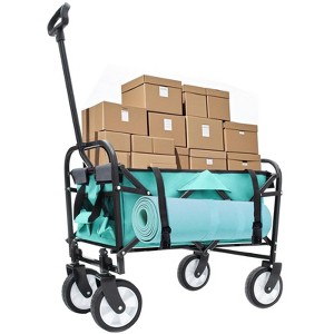 RISOKEYS Outdoor Collapsible Wagon Cart with 3-Piece Waterproof Liners and All-Terrain 360° Wheels,Foldable Utility Cart for Beach,Camping - 1 of 4