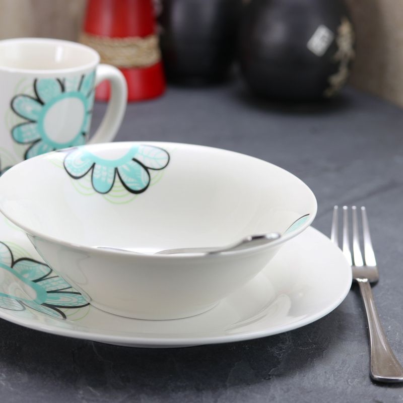 Gibson Home Lush Blossom 12 Piece Dinnerware Set in White and Blue Floral, 3 of 8