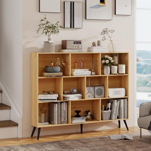 10 Cubes Bookshelf, Wooden 3-Tier Open Shelf Bookcase, Book Shelf Storage Organizer with 5 Iron Legs for Home Office, Living Room, Bedroom - 1 of 4