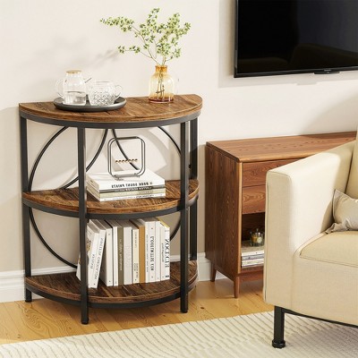 MAYEERTY Half-Round End Table, 3-Tier Narrow Side Table with Metal Frame