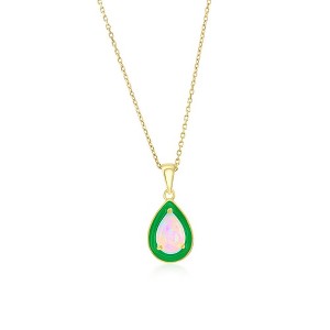 Opalata Sterling Silver White Opal & Green Enamel Pearshaped 18" Pendant Necklace - Gold Plated - Green - 1 of 2