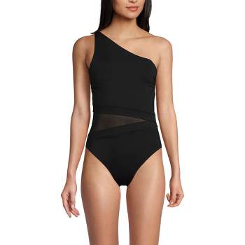 Lands' End Women's Chlorine Resistant Smoothing Control Mesh High Leg One Shoulder One Piece Swimsuit
