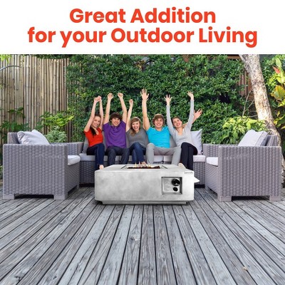 SereneLife Gray Concrete Square Propane Fire Pit Table