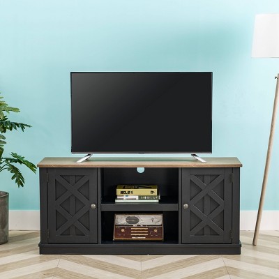 54'' Charcoal Wood TV Stand with Sliding Barn Doors
