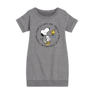 - Peanuts - Good Things Are Coming Circle Graphic Short Sleeve Fleece Dress - 1 of 4