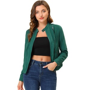 INSPIRE CHIC Women's Stand Collar Zip Up Biker Lightweight Moto Jacket - 1 of 4