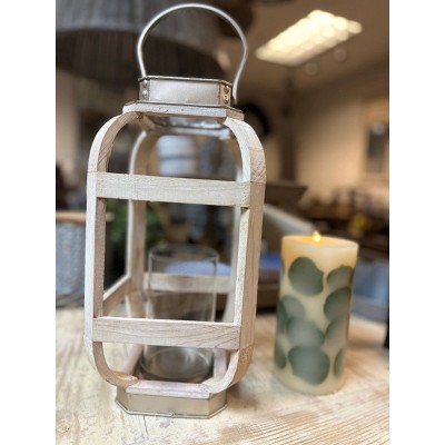 Slickblue Candle Holder Lantern, Wood with Metal Top, Decorative Farmhouse Style, White, 2 Sizes
