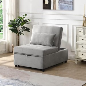 NicBex Couches for Living Room Convertible Single Sleeper Sofa Bed Velvet Folding Sofa Couch with Adjustable Backrest, Grey - 1 of 4