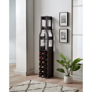 Kings Brand Furniture Freestanding Wine Rack with Glass Holder – Holds 12 Bottles and 3 Stemware, Dark Cherry - 1 of 3