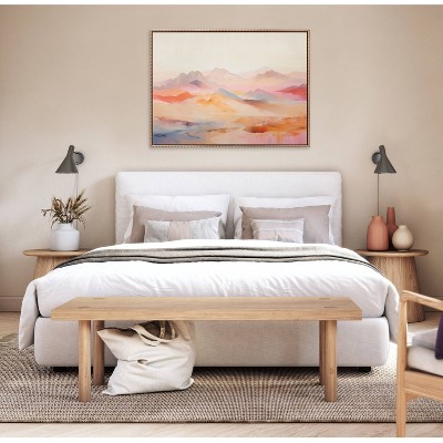 Soft Pastel Mountain Abstract Landscape Canvas with Gold Beaded Frame