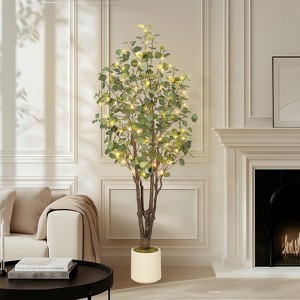 Artificial Eucalyptus Tree Indoor, 6ft Tall Fake Artificial Plant with White Planter£¬Large Faux Floor Plant Fake Silk Trees with Artificial Trees - 1 of 4