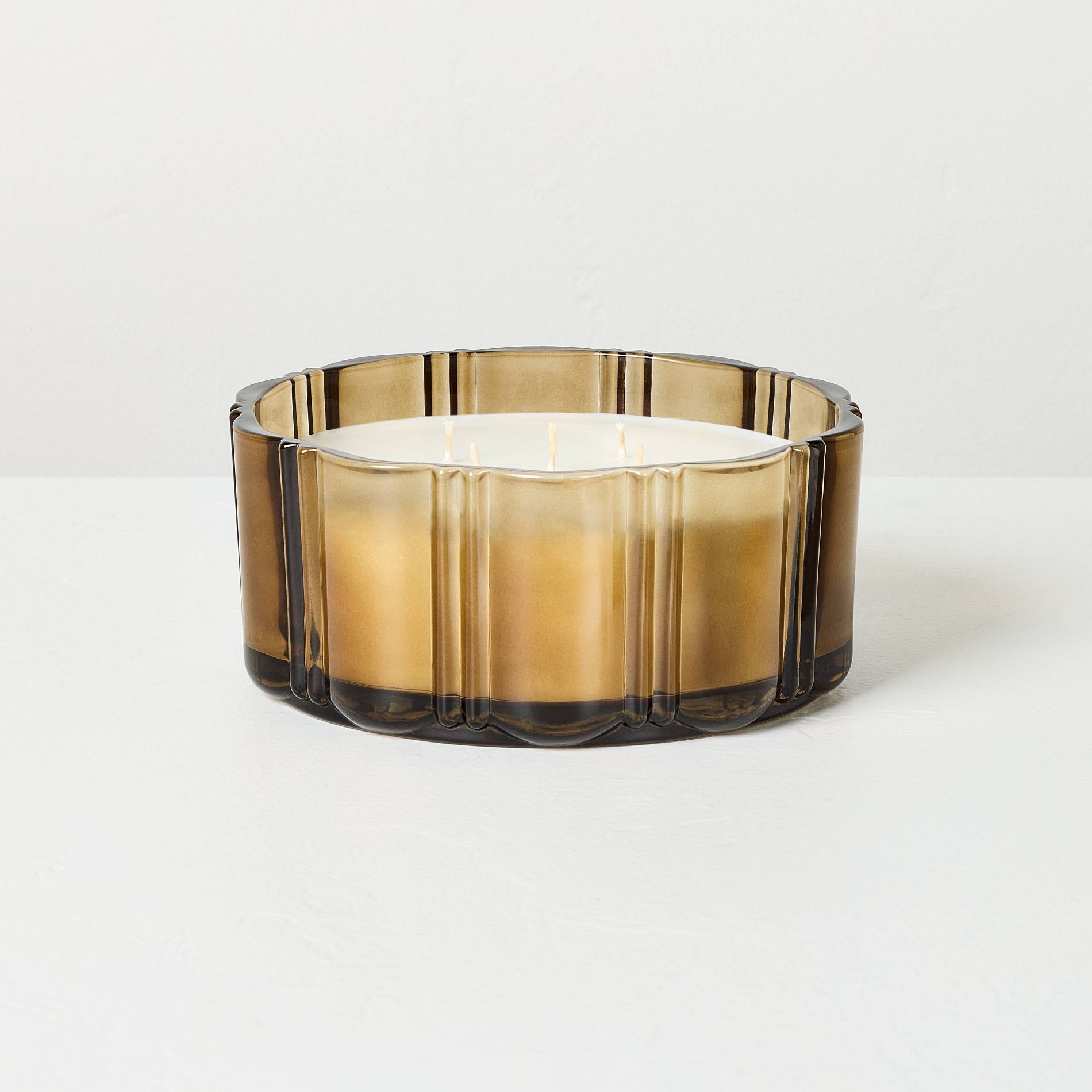 5 Wick XL Glass Fireside Spruce Double Ribbed Scalloped Jar Candle Tan 34oz - Hearth & Hand™ with Magnolia