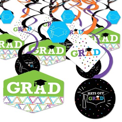 Big Dot of Happiness Hats Off Grad - Graduation Party Hanging Decor - Party Decoration Swirls - Set of 40