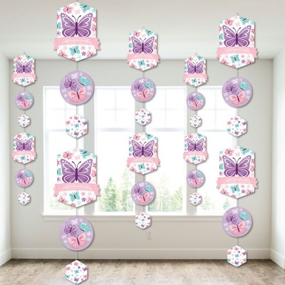 Big Dot of Happiness Beautiful Butterfly - Floral Baby Shower or Birthday Party DIY Dangler Backdrop - Hanging Vertical Decorations - 30 Pieces