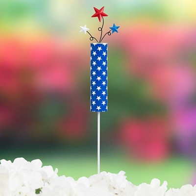 Patriotic Blue Iron Garden Stake with Stars