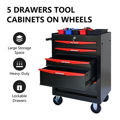 Vynxaria 20" Rolling Metal Tool Chest with 5 Drawers - Durable Storage Organizer with Wheels