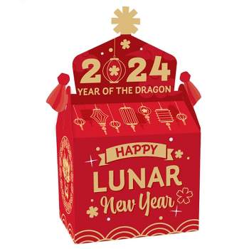 Big Dot of Happiness Lunar New Year - Treat Box Party Favors - 2024 Year of the Dragon Goodie Gable Boxes - Set of 12