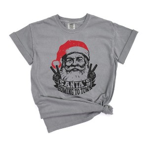 Simply Sage Market Women's Santa's Coming To Town Peace Short Sleeve Garment Dyed Tee - 1 of 2