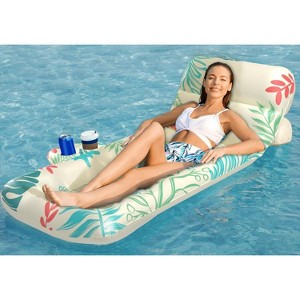 Jasonwell Inflatable Pool Float for Adults — Adjustable Backrest Lounger Raft with Cup Holders, Mesh Seat for Pool, Lake & Beach - Beige - 1 of 4