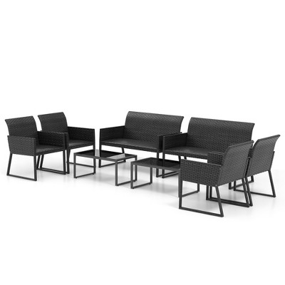 Tangkula 8PCS Wicker Furniture Set Outdoor Conversation with Quick Dry Foam Patio