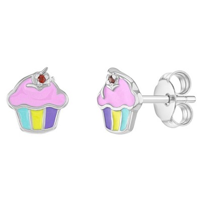 Girls' Pink Frosted Cupcake Standard Sterling Silver Earrings - In Season Jewelry