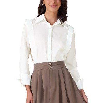 INSPIRE CHIC Women's Long Sleeve Button Down Pointed Collar Casual Chiffon Work Blouses