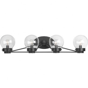 Progress Lighting Spatial 4-Light Bath Vanity Fixture, Matte Black, Clear Globe Shades - 1 of 3