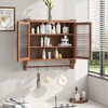 24.8" Solid Wood Glass Double-Door Wall Cabinet with Three Tiers of Storage and Towel Rack for Bathroom, Kitchen, Dining Room - 2 of 4