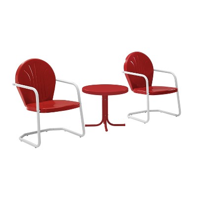 Red and White Steel Outdoor Conversation Set with Round Table