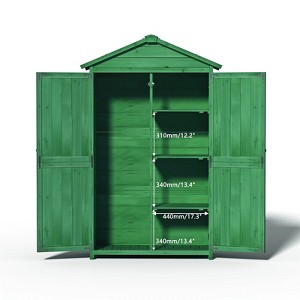 Outdoor 35.6"x 18.1"x 66.15" L Wood Storage Shed, Garden Tool Cabinet with Waterproof Asphalt Roof, Double Doors, Multiple-tier Shelves,Forest Green - 1 of 4