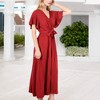 Anna-Kaci Women's V-Neck Flutter Sleeve Maxi Dress with Pleated Skirt and Waist Tie - 3 of 4