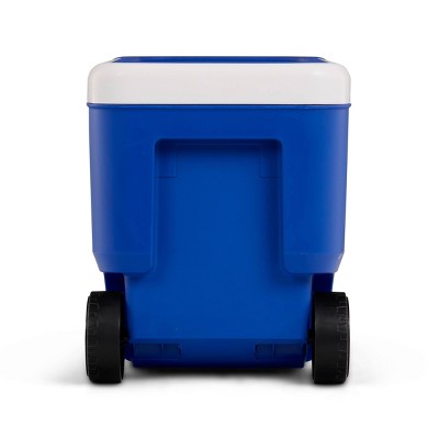 38 Quart Blue Polypropylene Rolling Cooler with Wheels