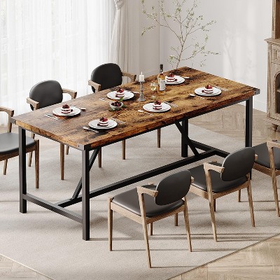 70.87 in Industrial Long Rectangle Wood Dining Table, Heavy Duty Large Kitchen Table, for 6-8 People Rustic Brown (Table Only)