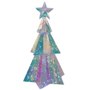 Kurt Adler Pre-Lit Cool White LED Holographic Iridescent Christmas Tree, 15in - 1 of 3