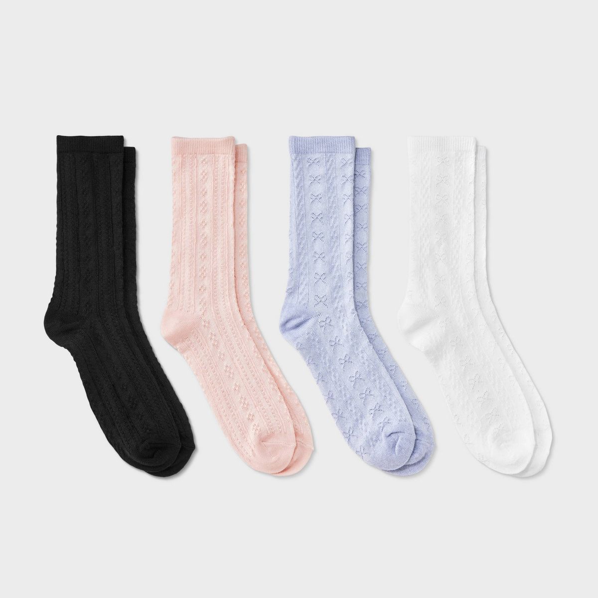 Girls' 4pk Cable Knit Bow Crew Socks - Cat & Jack™ Black/Pink/Gray
