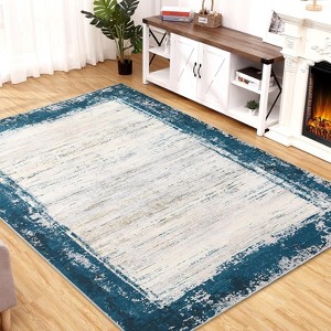 Washable Modern Bordered Rug, Non-Slip Stain Resistant Low Pile Carpet for Bedroom Living Room Dining Room Decor - 1 of 4