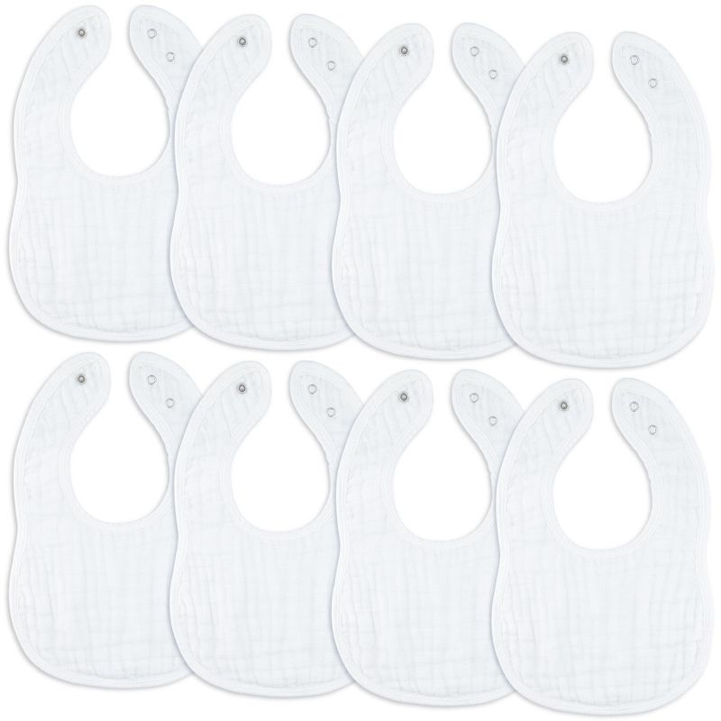 Muslin Cotton Baby Bibs, 8 Pack, Adjustable Size with Easy Snaps, Soft and Super Absorbent, Washable and Reusable By Comfy Cubs, 1 of 13