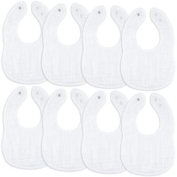 Muslin Cotton Baby Bibs, 8 Pack, Adjustable Size with Easy Snaps, Soft and Super Absorbent, Washable and Reusable By Comfy Cubs