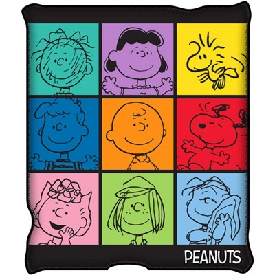 Silver Buffalo Peanuts Multicolor Character Grid 45 x 60 Inch Fleece Throw Blanket