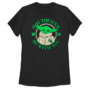Women's Star Wars The Mandalorian Grogu St. Patrick's Day May the Luck Be With You T-Shirt - 1 of 4