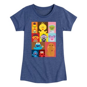 Girls' - Sesame Street - Kawaii Character Grid Fitted Short Sleeve Graphic T-Shirt - 1 of 4