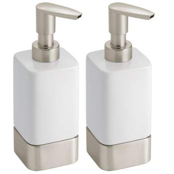 mDesign Square Ceramic Bathroom Soap Dispenser - 2 Pack