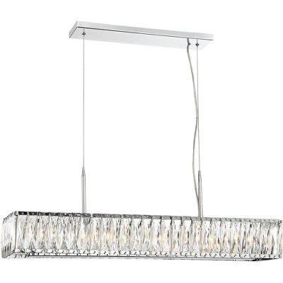 Possini Euro Design Chrome Linear Island Pendant Chandelier 33 1/2" Wide Modern Clear Crystal 5-Light Kitchen Island Dining Room