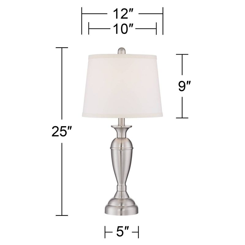 Regency Hill Blair Traditional Table Lamps 25" High Set of 2 Brushed Nickel White Drum Shade for Bedroom Living Room Bedside Nightstand Office Family, 4 of 8