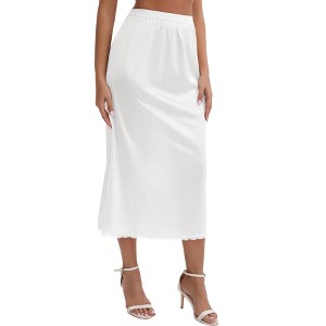 INSPIRE CHIC Women's Satin Soft Lace Trim Flared Hem Lightweight Solid Half Slip - 1 of 4