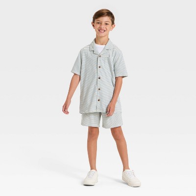 Cat & Jack Boys' Short Sleeve Striped Button-Up Shirt - Cat & Jack™ White M — фото 3