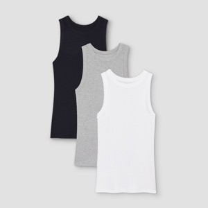 Women's Slim Fit Ribbed 3pk Bundle Tank Top - A New Day™ Black/White/Gray M - 1 of 3