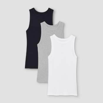 Women's Slim Fit Ribbed 3pk Bundle Tank Top - A New Day™ Black/White/Gray L