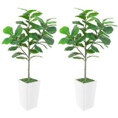 Artificial Fiddle Leaf Fig Tree, Faux Fiddle Leaf Fig Tree with Tall White Planter